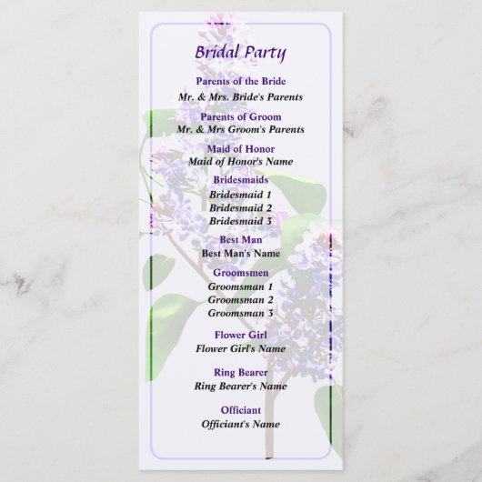 Spray of Lilacs Wedding Program Programm (Rückseite)