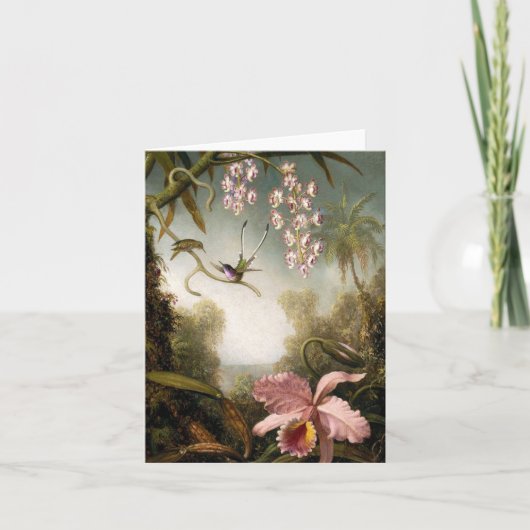 Spray-Orchideen mit Kolibri-Anmerkungs-Karte Karte (Vorderseite)
