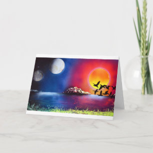 Spray Paint Art Night and Day Ocean Painting Karte