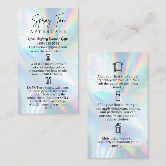 Spray Tan Aftercare Card Visitenkarte (Vorne/Hinten)