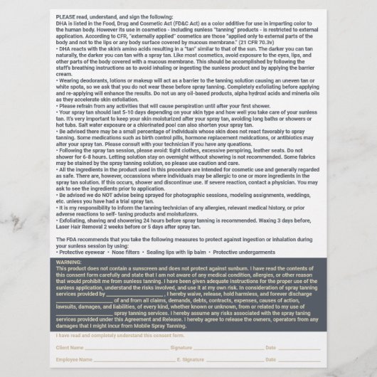 Spray Tan Business Plan Navy Zustimmung Waiver For Flyer (Hinten)