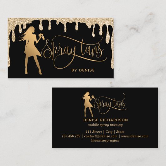 Spray Tan Mobile Spray Tan Gold Glittering Girl Visitenkarte (Vorne/Hinten)