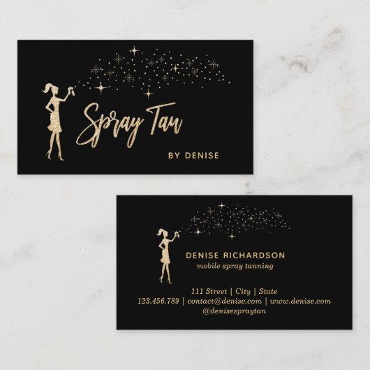 Spray Tan Mobile Spray Tan Gold Glittering Girl Visitenkarte (Vorne/Hinten)