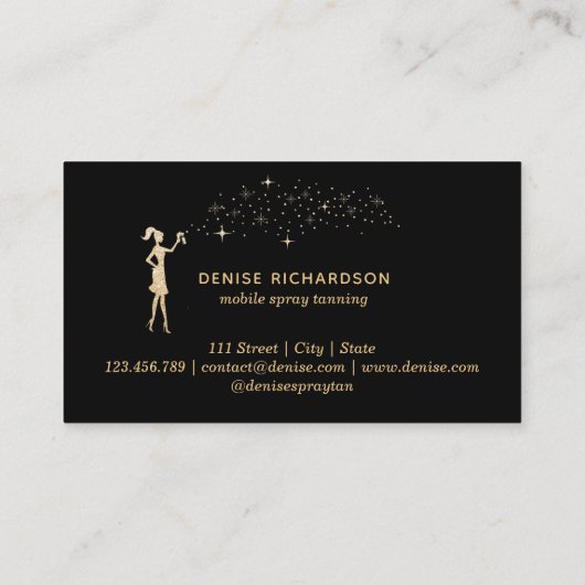Spray Tan Mobile Spray Tan Gold Glittering Girl Visitenkarte (Rückseite)