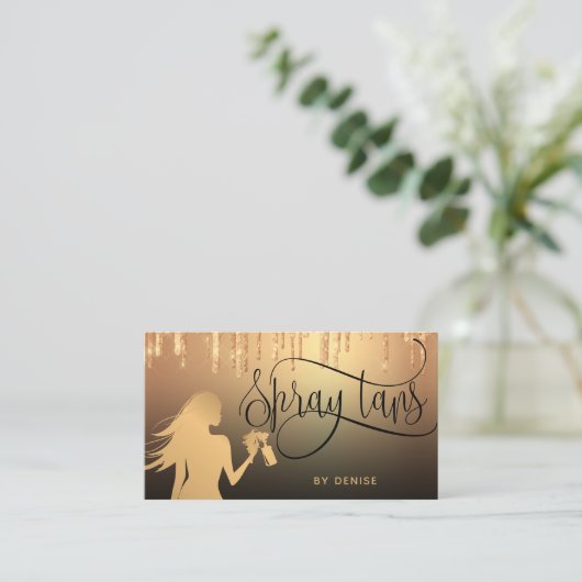 Spray Tan Mobile Spray Tan Gold Glittering Girl Visitenkarte (Stehend Vorderseite)