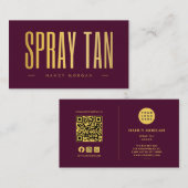 Spray Tan QR Code & Logo Bordeaux und Gold Visitenkarte (Vorne/Hinten)