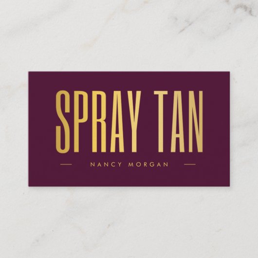Spray Tan QR Code & Logo Bordeaux und Gold Visitenkarte (Vorderseite)
