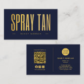 Spray Tan QR Code und Logo Navy und Gold Visitenkarte (Vorne/Hinten)