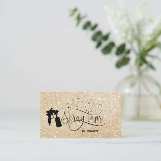 Spray tan Skript Gold Glitzer Confetti Visitenkarte (Stehend Vorderseite)