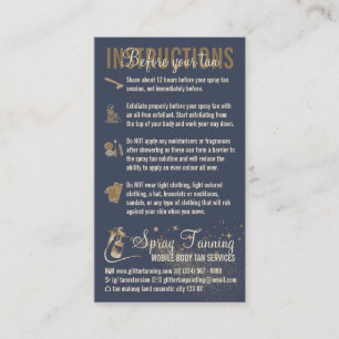 Spray Tan vor AfterCare Guide Visitenkarte