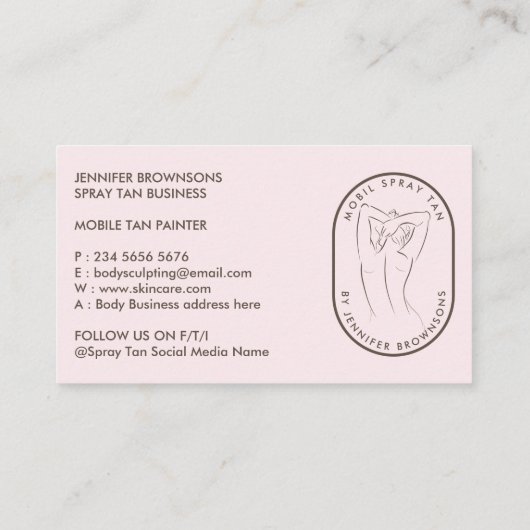 Spray Tan Woman Body Skin Care Visitenkarte (Rückseite)