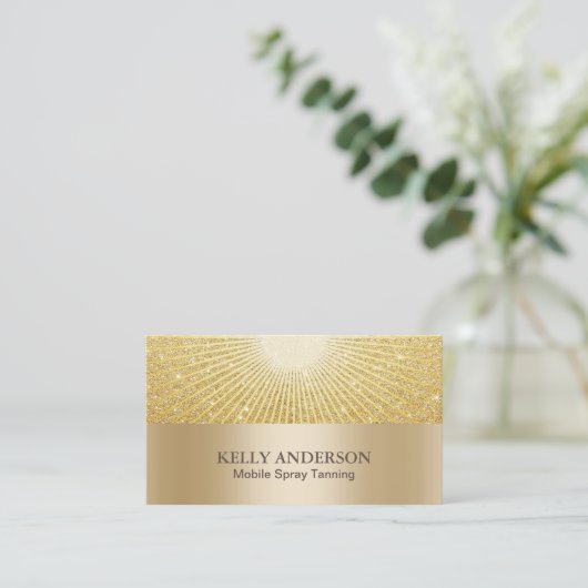 Spray Tanning Salon Moderner Gold Glow Glitzer Visitenkarte (Stehend Vorderseite)