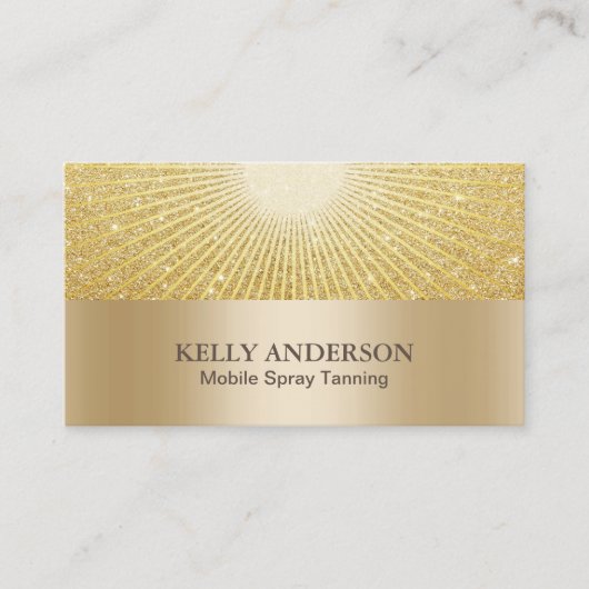 Spray Tanning Salon Moderner Gold Glow Glitzer Visitenkarte (Vorderseite)