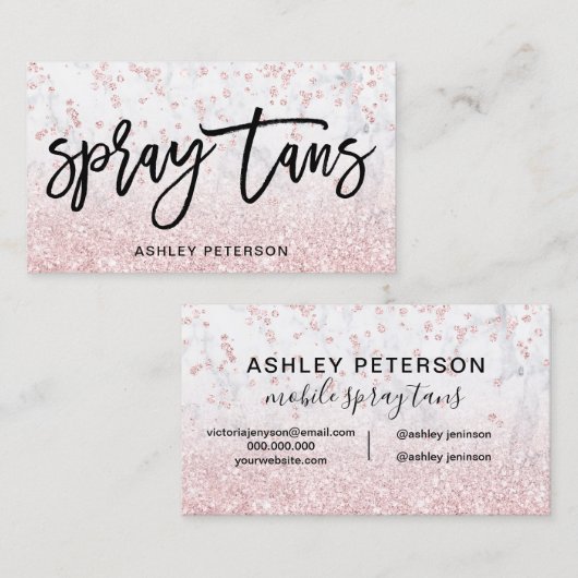 Spray tans Rose Gold Glitzer Marmor Konfetti Visitenkarte (Vorne/Hinten)