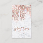 Spray tans Skript Rose Goldpalmenblättriger Marmor Visitenkarte (Vorderseite)