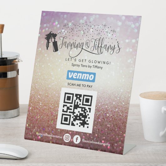 SPRAY TANS VENMO QR CODE PEDESTAL SIGN SOCKELSCHILD (In Situ)