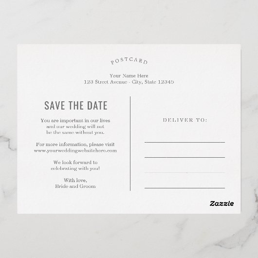 Spread Joy Foil Save the Date Postcard Folie Einladungspostkarte (Rückseite)