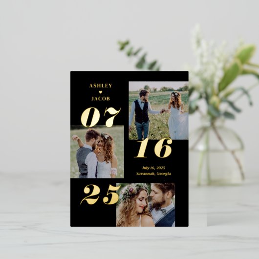 Spread Joy Foil Save the Date Postcard Folie Einladungspostkarte (Stehend vorne)