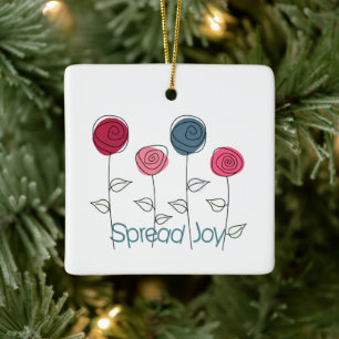 Spread Joy Pink Blue Blumen Keramikornament