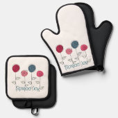 Spread Joy Pink Blue Blumen Ofenhandschuh & Topflappen-Set (Vorderseite/Rückseite)