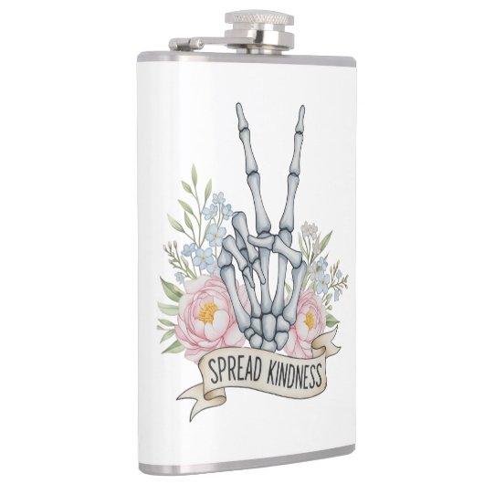 "Spread Kindness" Skeleton Peace Sign – Watercolor Flachmann (Rechts)