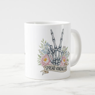"Spread Kindness" Skeleton Peace Sign – Watercolor Jumbo-Tasse
