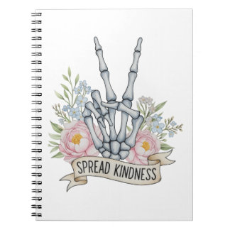 "Spread Kindness" Skeleton Peace Sign – Watercolor Notizblock