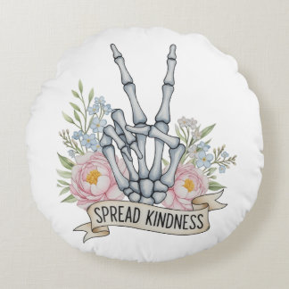 "Spread Kindness" Skeleton Peace Sign – Watercolor Rundes Kissen