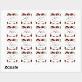 Spread Liebe Burgundy Red Floral Wedding Sanitizer Quadratischer Aufkleber (Blatt)