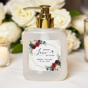 Spread Liebe Gold Burgundy Navy Floral Sanitizer Quadratischer Aufkleber