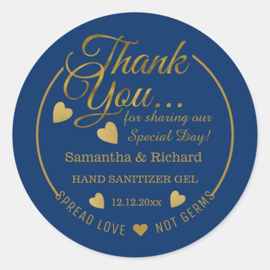 Spread Liebe Hand Sanitizer Blue Gold Vielen Dank  Runder Aufkleber (Vorderseite)
