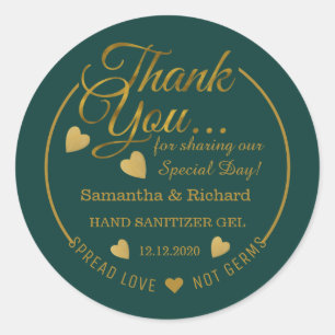 Spread Liebe Hand Sanitizer Green Gold Vielen Dank Runder Aufkleber