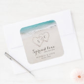 Spread Liebe Herz in den Sand Strand Hochzeit Gefa Quadratischer Aufkleber (Umschlag)