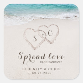 Spread Liebe Herz in den Sand Strand Hochzeit Gefa Quadratischer Aufkleber