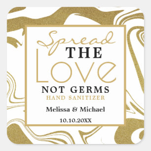 Spread-Liebe nicht Germs Gold Wedding Hand Sanitiz Quadratischer Aufkleber