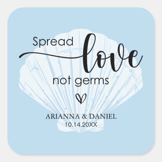 Spread-Liebe nicht Germs Wedding Hand Sanitizer Quadratischer Aufkleber (Vorderseite)
