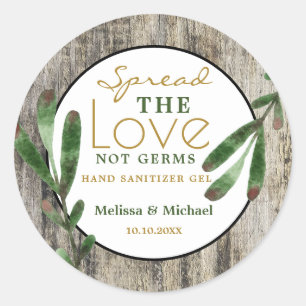 Spread-Liebe Rustic Wedding Hand Sanitizer Gefalle Runder Aufkleber