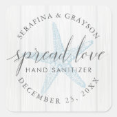 Spread-Liebe Starfish Rustic Hand Sanitizer Gefall Quadratischer Aufkleber (Vorderseite)
