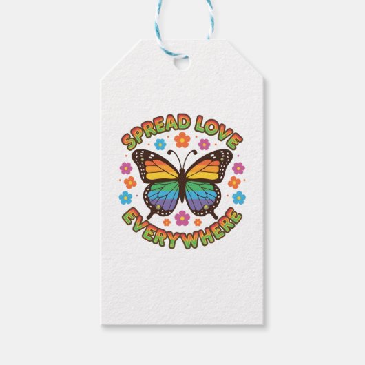 Spread Love Everywhere – Rainbow Butterfly Quote – Geschenkanhänger (Vorderseite)