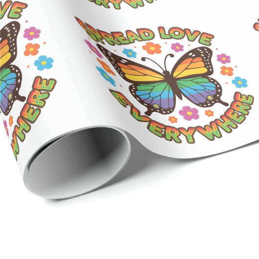 Spread Love Everywhere – Rainbow Butterfly Quote – Geschenkpapier (Rolleneckpunkt)