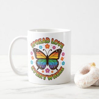 Spread Love Everywhere – Rainbow Butterfly Quote – Kaffeetasse