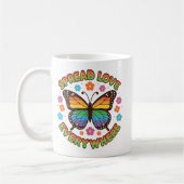 Spread Love Everywhere – Rainbow Butterfly Quote – Kaffeetasse (Links)