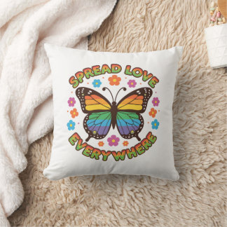 Spread Love Everywhere – Rainbow Butterfly Quote – Kissen