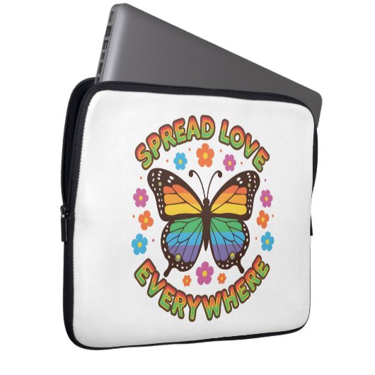 Spread Love Everywhere – Rainbow Butterfly Quote – Laptopschutzhülle (Vorne Rechts)