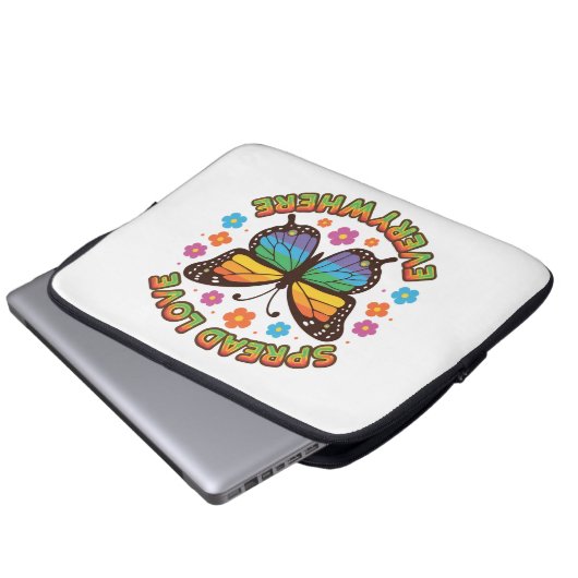 Spread Love Everywhere – Rainbow Butterfly Quote – Laptopschutzhülle (Vorne Knopf)