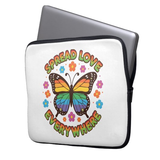Spread Love Everywhere – Rainbow Butterfly Quote – Laptopschutzhülle (Vorderseite Links)