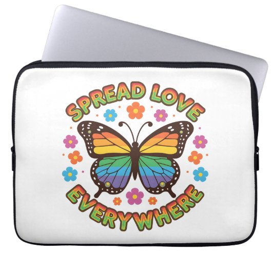 Spread Love Everywhere – Rainbow Butterfly Quote – Laptopschutzhülle (Vorderseite)