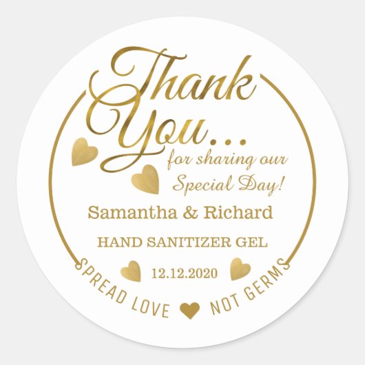 Spread Love Hand Sanitizer Gold Vielen Dank Runder Aufkleber (Vorderseite)