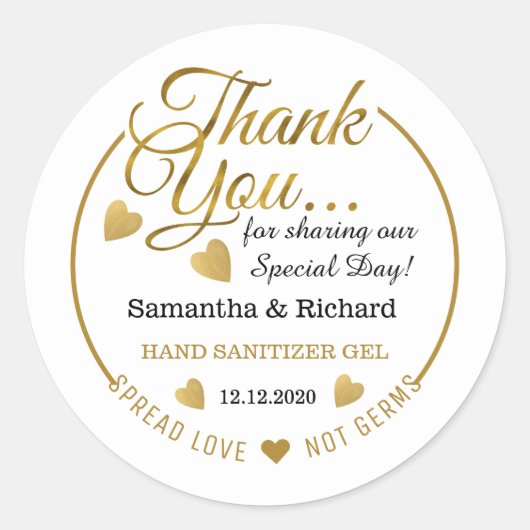 Spread Love Hand Sanitizer Gold Vielen Dank Runder Aufkleber (Vorderseite)