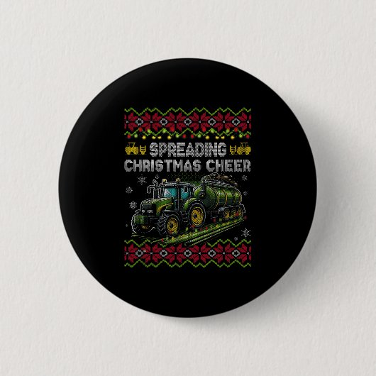 Spreading Christmas Cheer Farming Tractor Ugly Swe Button (Vorderseite)